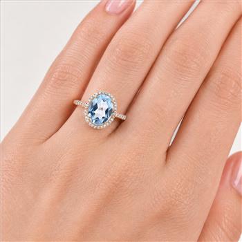 9K Gold 2.24 Ct Oval Blue Topaz Ring 7 US Ring Size