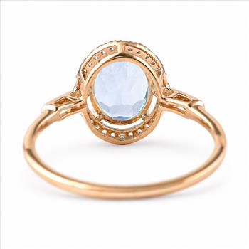 9K Gold 2.24 Ct Oval Blue Topaz Ring 7 US Ring Size