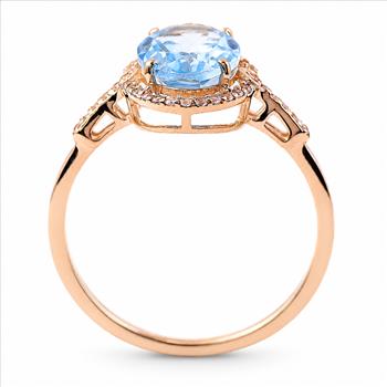 9K Gold 2.24 Ct Oval Blue Topaz Ring 7 US Ring Size