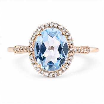 9K Gold 2.24 Ct Oval Blue Topaz Ring 7 US Ring Size