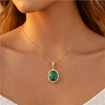 9K Gold 2.24 Ct Oval Emerald Pendant