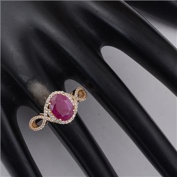 9K Gold 2.25 Ct Oval Ruby Ring 7 US Ring Size