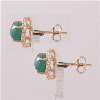 9K Gold 2.25 Ct Round Emerald Earrings