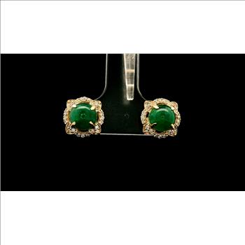 9K Gold 2.25 Ct Round Emerald Earrings
