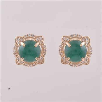 9K Gold 2.25 Ct Round Emerald Earrings
