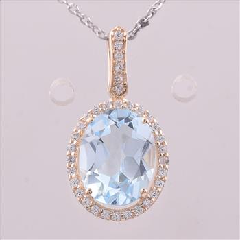 9K Gold 2.26 Ct Oval Blue Topaz Pendant