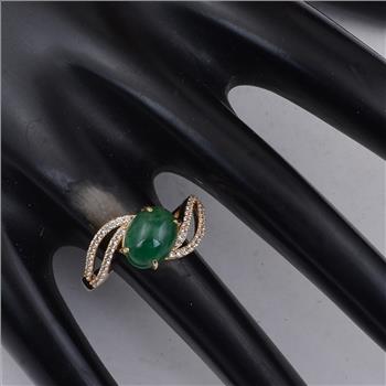 9K Gold 2.32 Ct Oval Emerald Ring 7 US Ring Size