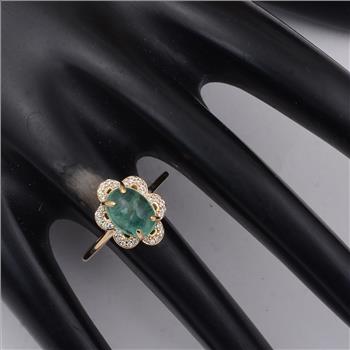 9K Gold 2.39 Ct Oval Emerald Ring  7 US Ring Size