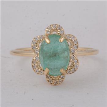 9K Gold 2.39 Ct Oval Emerald Ring  7 US Ring Size