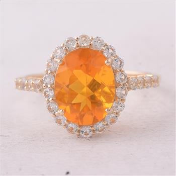9K Gold 2.47 Ct Oval Fire Opal Ring 7 US Ring Size