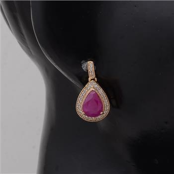 9K Gold 2.57 Ct Pear Ruby Earrings