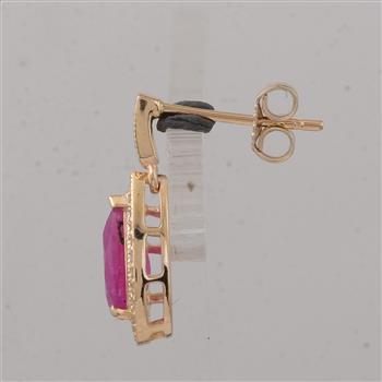 9K Gold 2.57 Ct Pear Ruby Earrings
