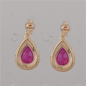9K Gold 2.57 Ct Pear Ruby Earrings