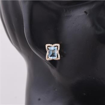 9K Gold 2.59 Ct Octagon Blue Topaz Earrings