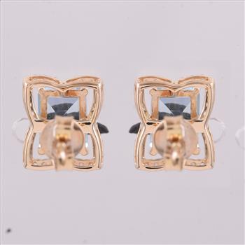 9K Gold 2.59 Ct Octagon Blue Topaz Earrings