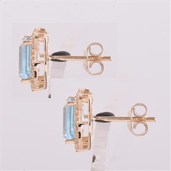 9K Gold 2.59 Ct Octagon Blue Topaz Earrings
