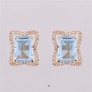 9K Gold 2.59 Ct Octagon Blue Topaz Earrings