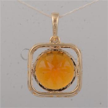 9K Gold 2.59 Ct Round Fire Opal Pendant