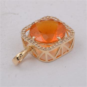 9K Gold 2.59 Ct Round Fire Opal Pendant