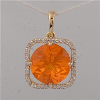 9K Gold 2.59 Ct Round Fire Opal Pendant