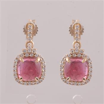 9K Gold 2.60 Ct Cushion Tourmaline Earrings