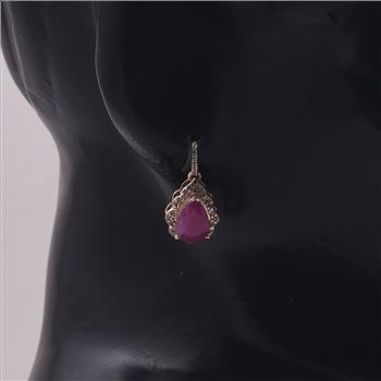 9K Gold 2.64 Ct Pear Ruby Earrings