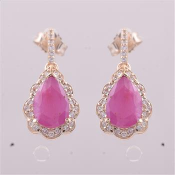 9K Gold 2.64 Ct Pear Ruby Earrings