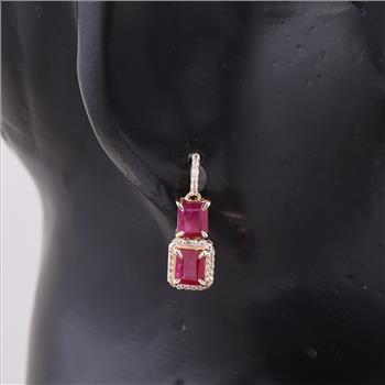9K Gold 2.73 Ct Octagon Ruby Earrings