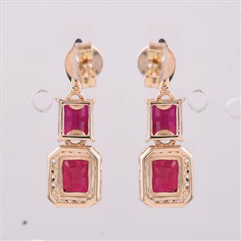 9K Gold 2.73 Ct Octagon Ruby Earrings
