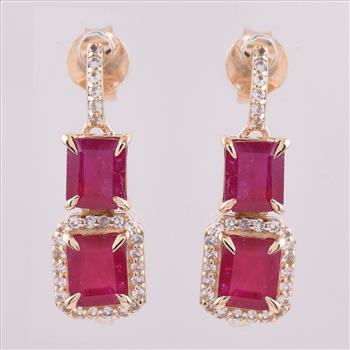 9K Gold 2.73 Ct Octagon Ruby Earrings