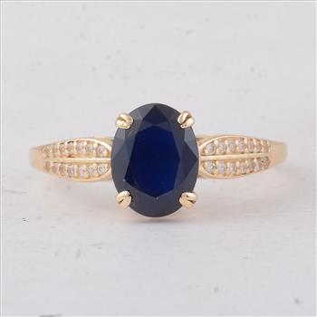 9K Gold 2.75 Ct Oval Sapphire Ring 7 US Ring Size
