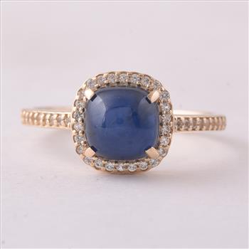 9K Gold 2.82 Ct Cushion Sapphire Ring 7 US Ring Size
