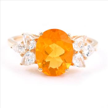 9K Gold 2.86 Ct Oval Fire Opal Ring 7 US Ring Size