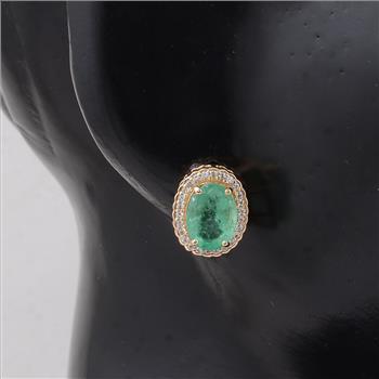 9K Gold 2.92 Ct Oval Emerald Earrings