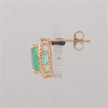 9K Gold 2.92 Ct Oval Emerald Earrings