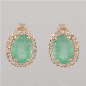 9K Gold 2.92 Ct Oval Emerald Earrings