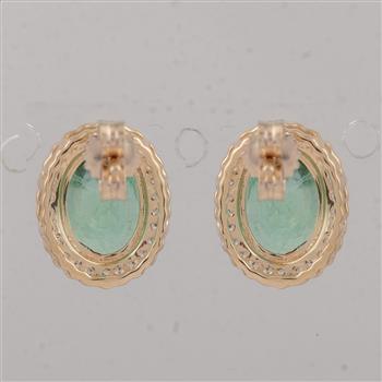 9K Gold 2.92 Ct Oval Emerald Earrings