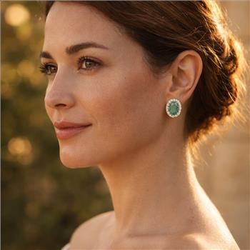 9K Gold 2.92 Ct Oval Emerald Earrings