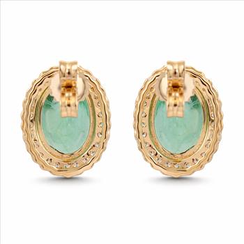 9K Gold 2.92 Ct Oval Emerald Earrings