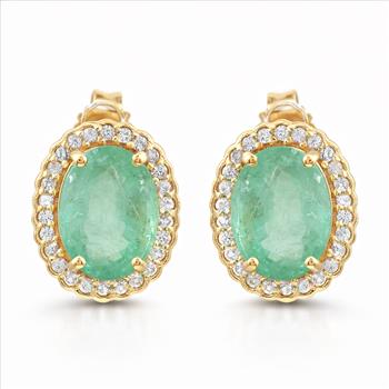 9K Gold 2.92 Ct Oval Emerald Earrings