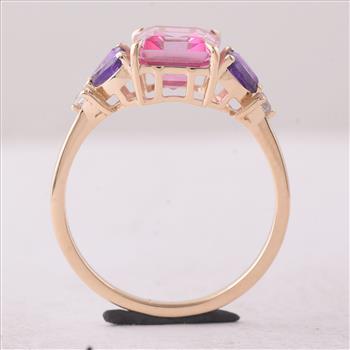 9K Gold 3.07 Ct Octagon Pink Topaz Ring 7 US Ring Size