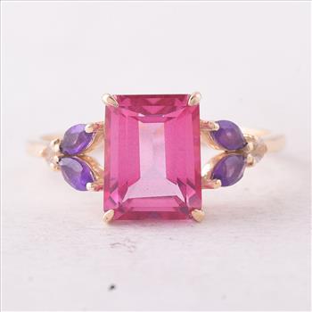 9K Gold 3.07 Ct Octagon Pink Topaz Ring 7 US Ring Size
