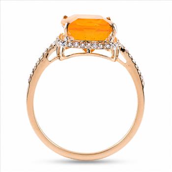 9K Gold 3.08 Ct Cushion Br.Fire Opal Ring 7 US Ring Size