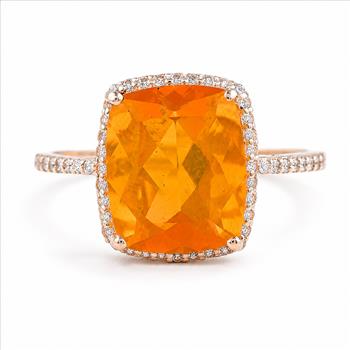 9K Gold 3.08 Ct Cushion Br.Fire Opal Ring 7 US Ring Size