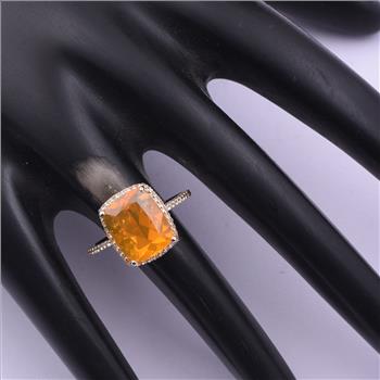 9K Gold 3.08 Ct Cushion Br.Fire Opal Ring 7 US Ring Size