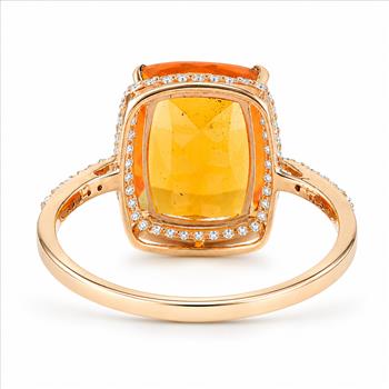 9K Gold 3.08 Ct Cushion Br.Fire Opal Ring 7 US Ring Size