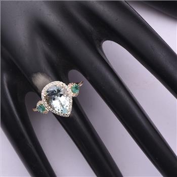 9K Gold 3.09 Ct Pear Aquamarine Ring 7 US Ring Size