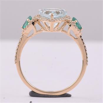 9K Gold 3.09 Ct Pear Aquamarine Ring 7 US Ring Size