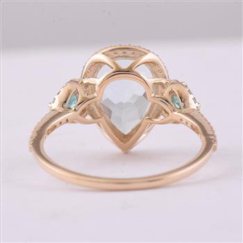 9K Gold 3.09 Ct Pear Aquamarine Ring 7 US Ring Size