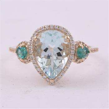 9K Gold 3.09 Ct Pear Aquamarine Ring 7 US Ring Size